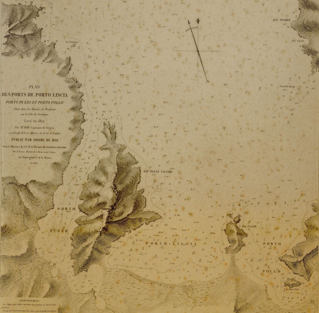 by Mr. Hell, mappa del Porto Liscia, 1823