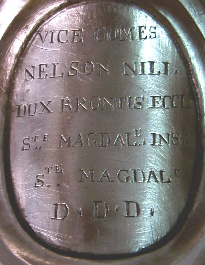 by Antonio Frau - pedestal candlestick, dedication by Nelson