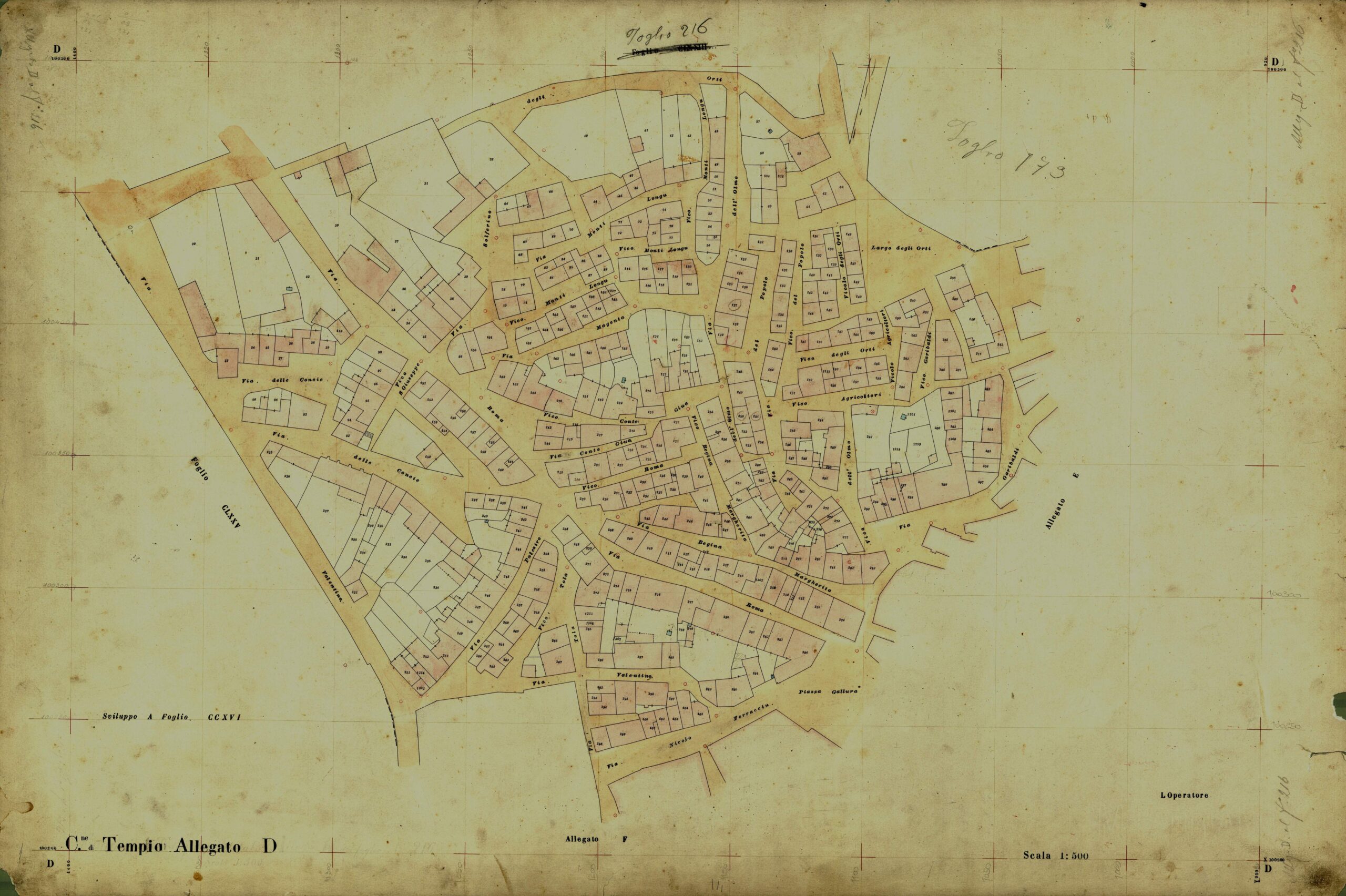 cartina urbana di Tempio - sec. 1800