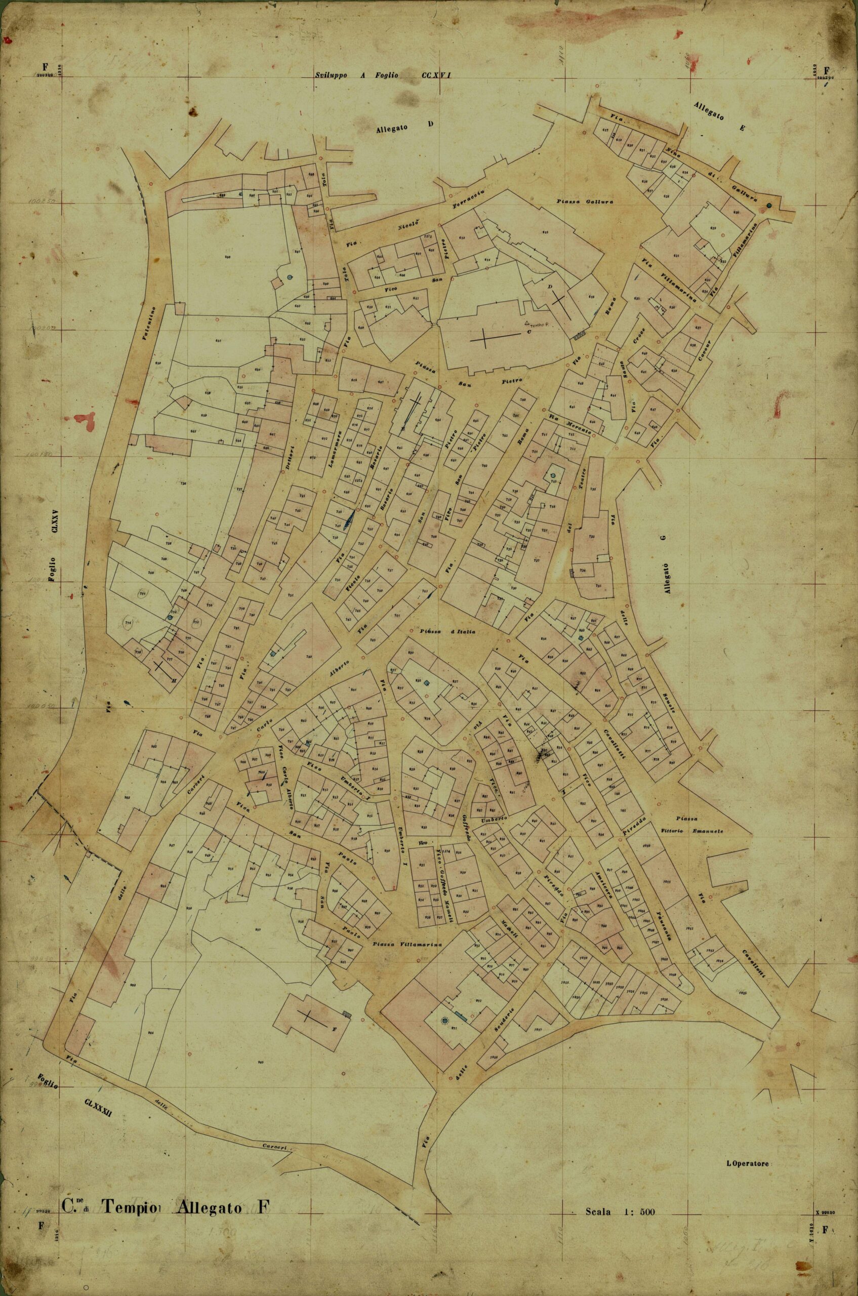 cartina urbana di Tempio - sec. 1800